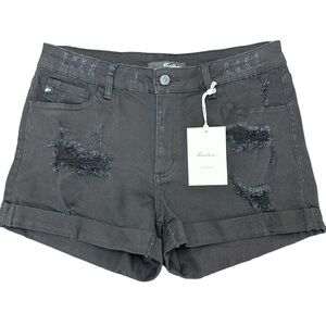 Kancan Black Distressed Cuffed‎ Mid Rise Shorts 30 Stretch